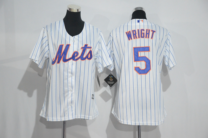 Womens 2017 MLB New York Mets #5 Wright White Jerseys